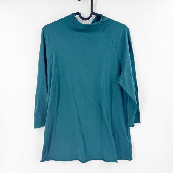 ✅ FREE PEOPLE INTIMATELY GREEN MOCK NECK 3/4 SLEEVE TOP SIZE LARGE - Picture 3 of 3